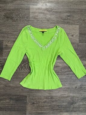 Y2K Bling Beaded V-Neck Ribbed Top